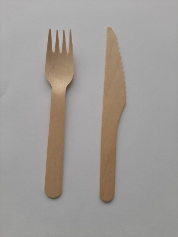 Vesela de Unica Folosinta Biodegradabila - Set cutit, furculita, servetel biodegradabile de unica folosinta din lemn 100 seturi