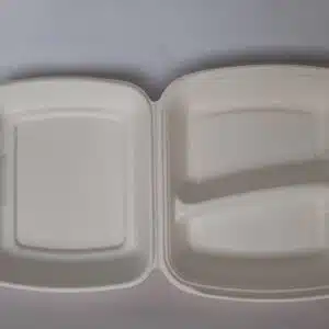 Vesela de Unica Folosinta - Caserola cu Capac 2 Compartimente Unica Folosinta Biodegradabila & Compostabila 9” x 8” cm (100 buc/ set)