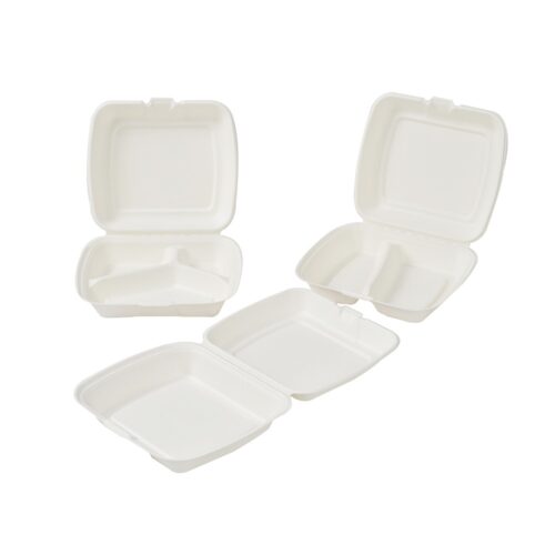 Caserole & Cutii Biodegradabile de Unica Folosinta - Caserola cu Capac Unica Folosinta din Trestie de Zahar, Biodegradabila & Compostabila 9” x 8” (100 buc)