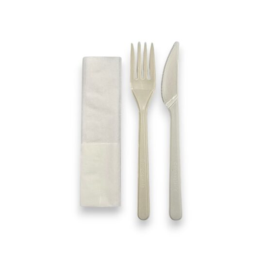 Vesela de Unica Folosinta Biodegradabila - Set cutit, furculita, servetel Biodegradabile de Unica Folosinta din Bio 100 seturi