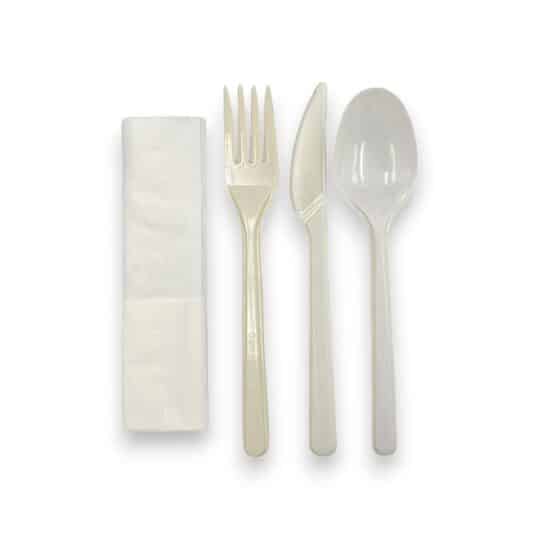 Vesela de Unica Folosinta Biodegradabila - Set Biodegradabile de Unica Folosinta Bio, cutit+ furculita+ lingura +servetel  100 seturi