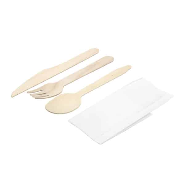 Vesela de Unica Folosinta Biodegradabila - Set TRIS cutit+ furculita+ lingura +servetel biodegradabile de unica folosinta din lemn 100 seturi