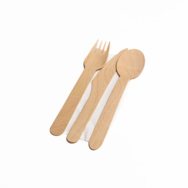 Vesela de Unica Folosinta Biodegradabila - Set TRIS cutit+ furculita+ lingura +servetel biodegradabile de unica folosinta din lemn 100 seturi
