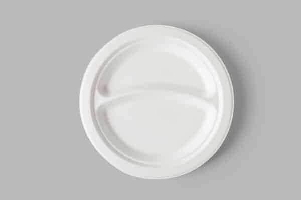 Vesela de Unica Folosinta Biodegradabila - Farfurie Rotunda Unica Folosinta 22.5 cm 2 compartimente Biodegradabila & Compostabila (50 buc/ set)