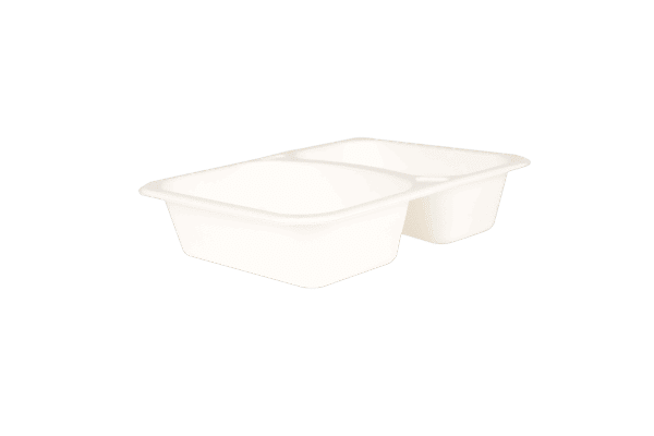 Caserole & Cutii Biodegradabile de Unica Folosinta - Tava Dreptunghiulara 2 Compartimente  Unica Folosinta Biodegradabila & Compostabila (50 buc/set) 227*178*50mm termosudabilă